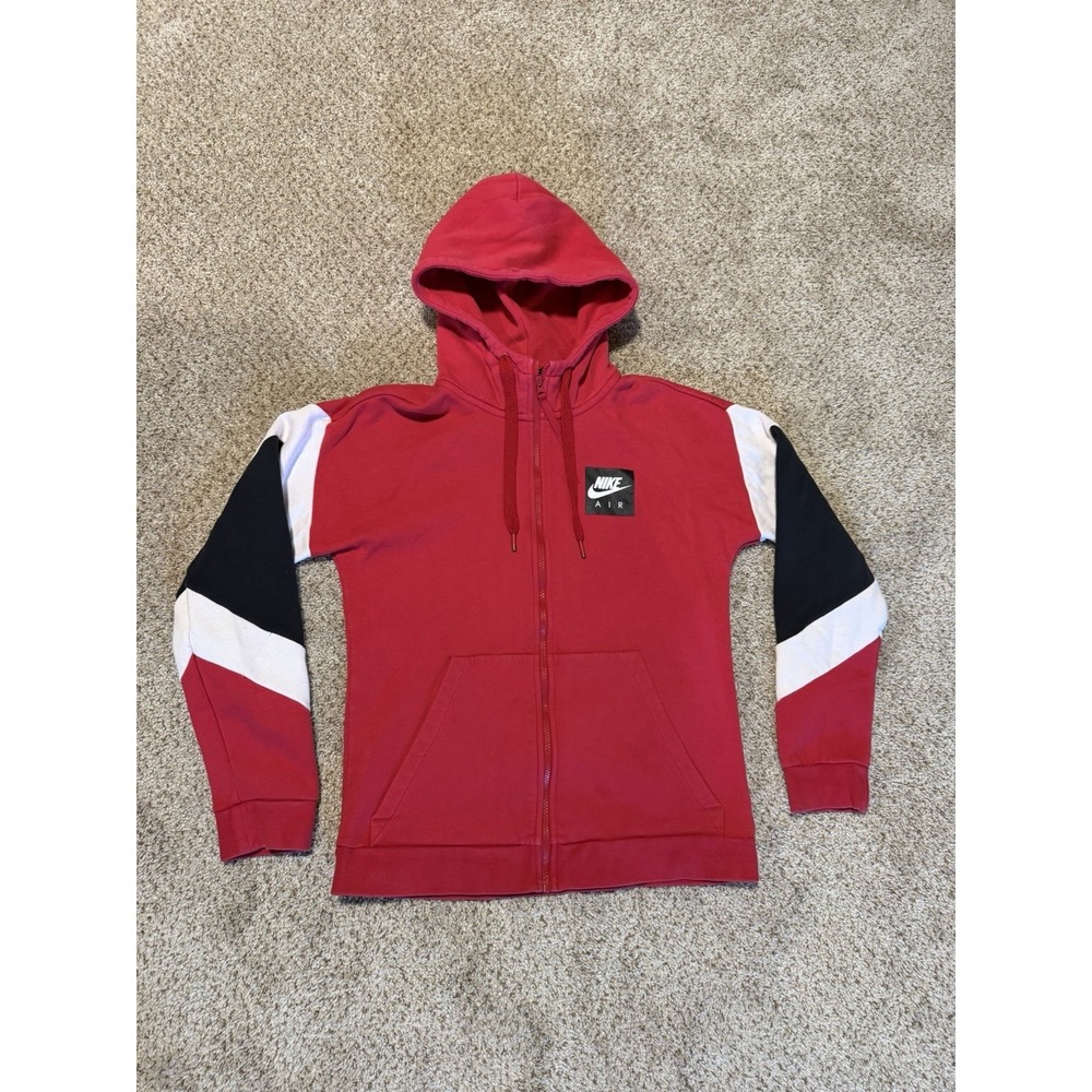 Nike Air Full Zip Hoodie Mens Small Red Black Spell Out Logo Basketball